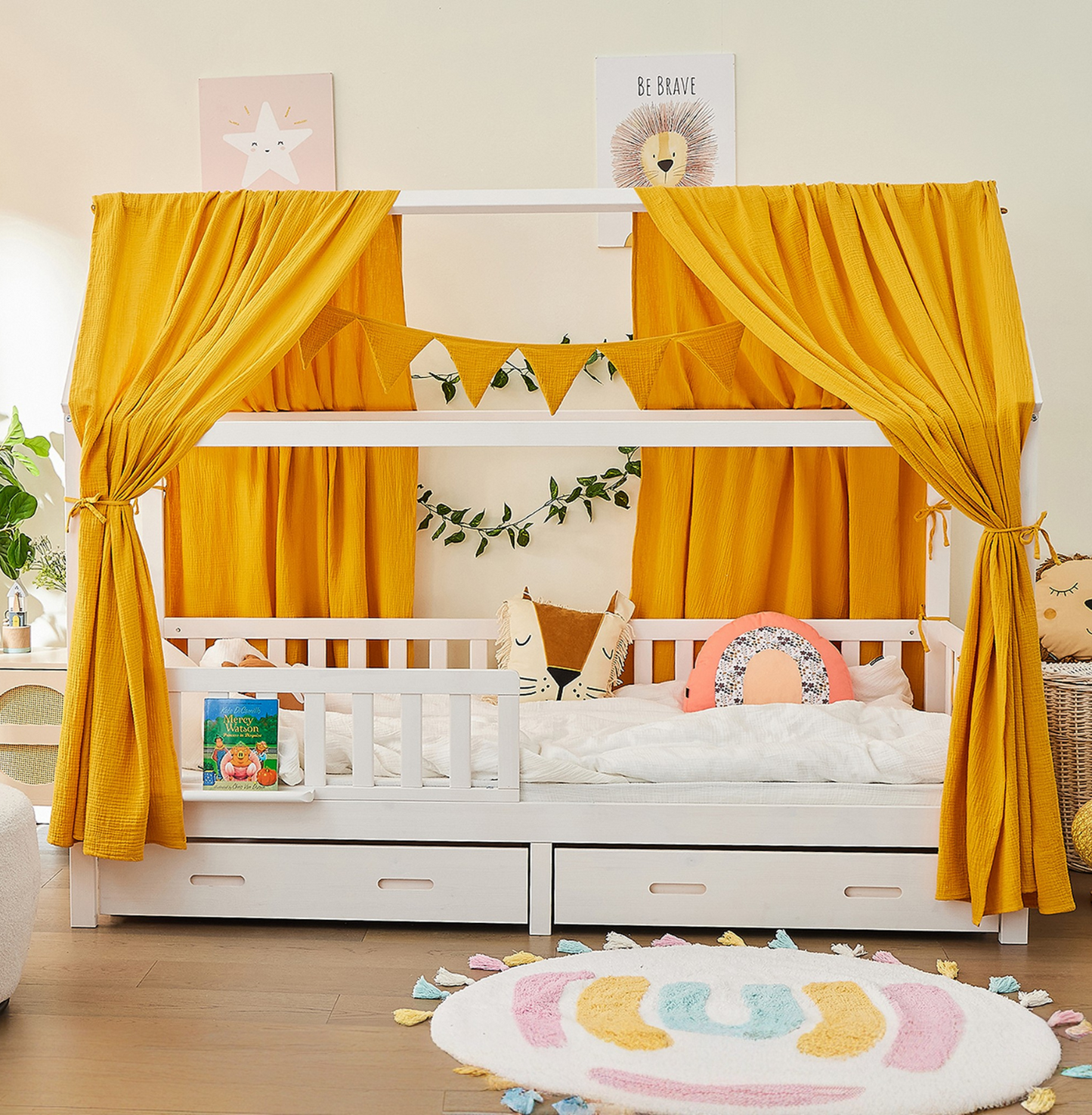 Hausbett Komplett Set mit Dekoset & Vorhang  from Alavya Home®