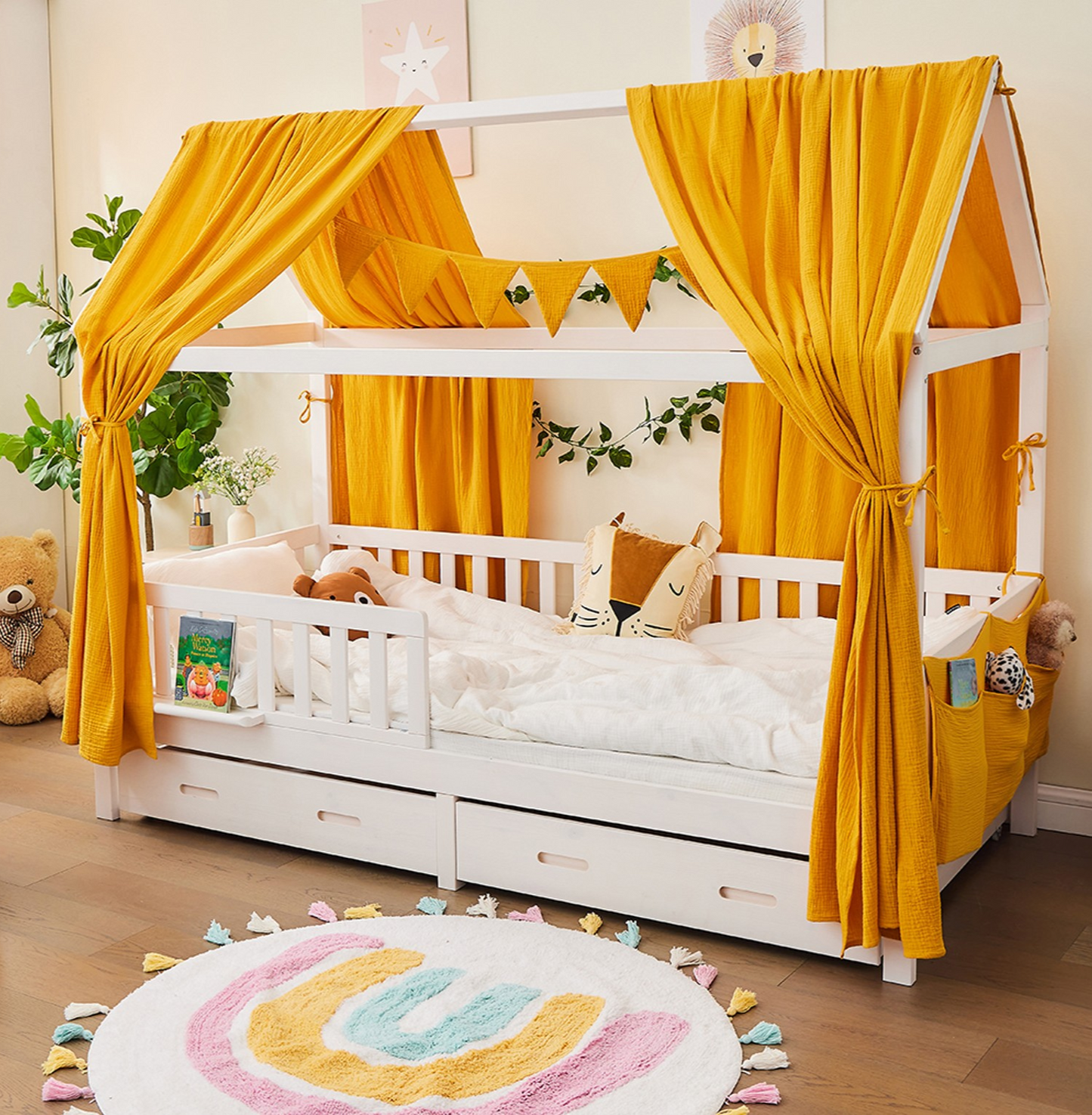 Hausbett Komplett Set mit Dekoset & Vorhang  from Alavya Home®