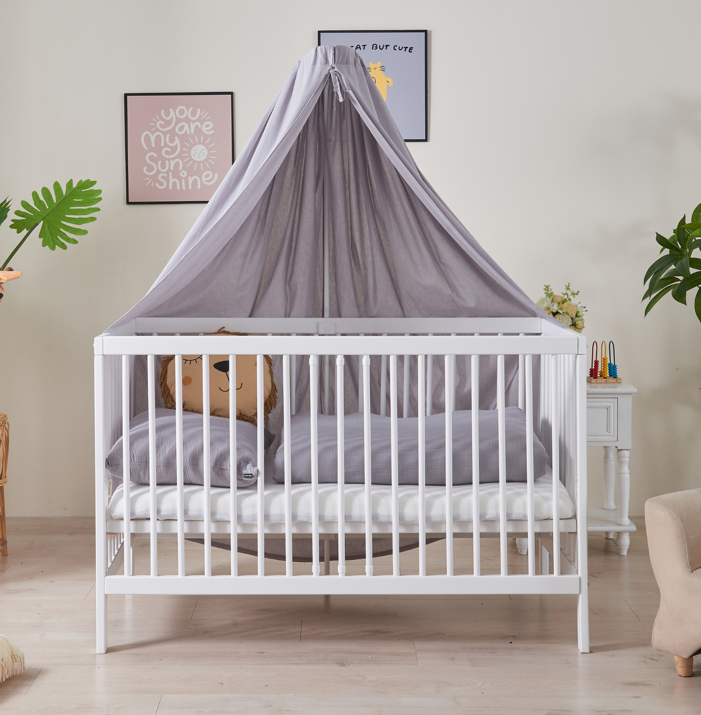 Babybett TOBI 60 x 120 cm - Komplet Set mit Matratze, Himmel und Himmelstange