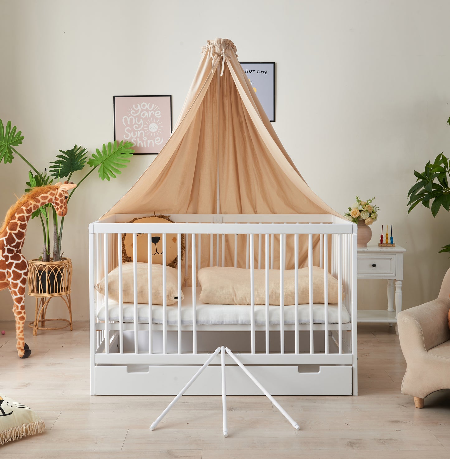 Babybett TOBI 60 x 120 cm - Komplet Set mit Matratze, Himmel und Himmelstange Babybetten.