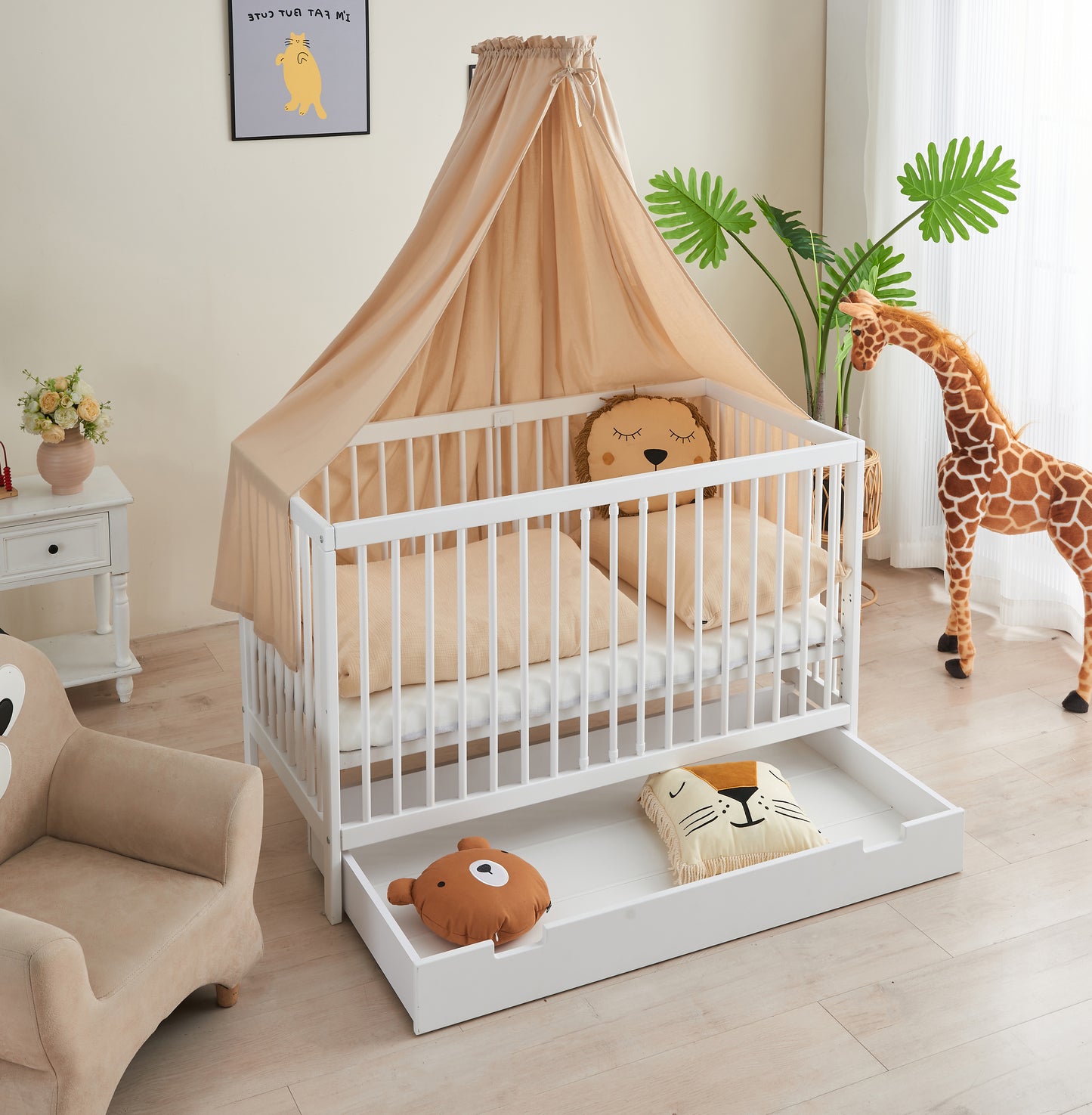 Babybett TOBI 60 x 120 cm - Komplet Set mit Matratze, Himmel und Himmelstange Babybetten.