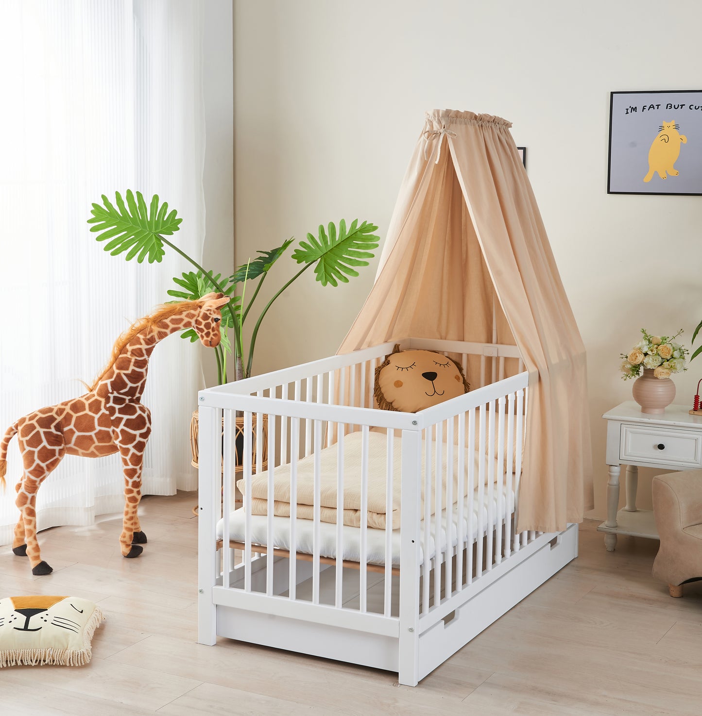 Babybett TOBI 60 x 120 cm - Komplet Set mit Matratze, Himmel und Himmelstange Babybetten.