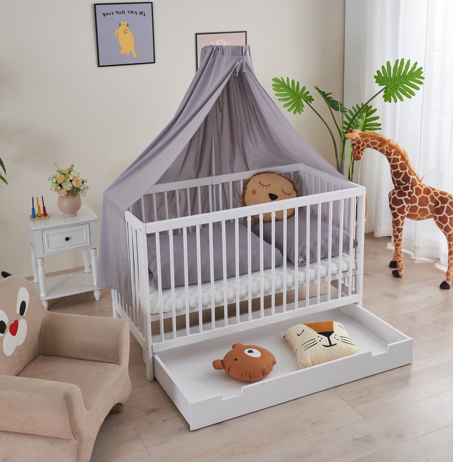 Babybett TOBI 60 x 120 cm - Komplet Set mit Matratze, Himmel und Himmelstange Babybetten.