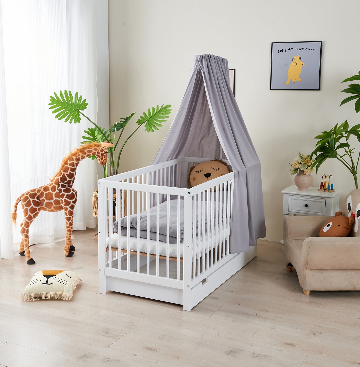 Babybett TOBI 60 x 120 cm - Komplet Set mit Matratze, Himmel und Himmelstange Babybetten.
