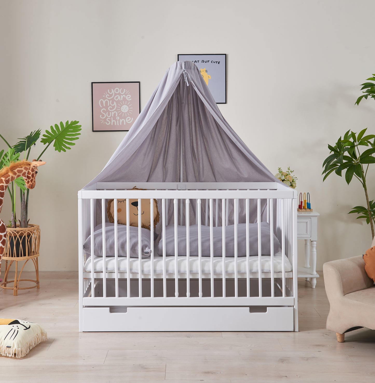 Babybett TOBI 60 x 120 cm - Komplet Set mit Matratze, Himmel und Himmelstange Babybetten.