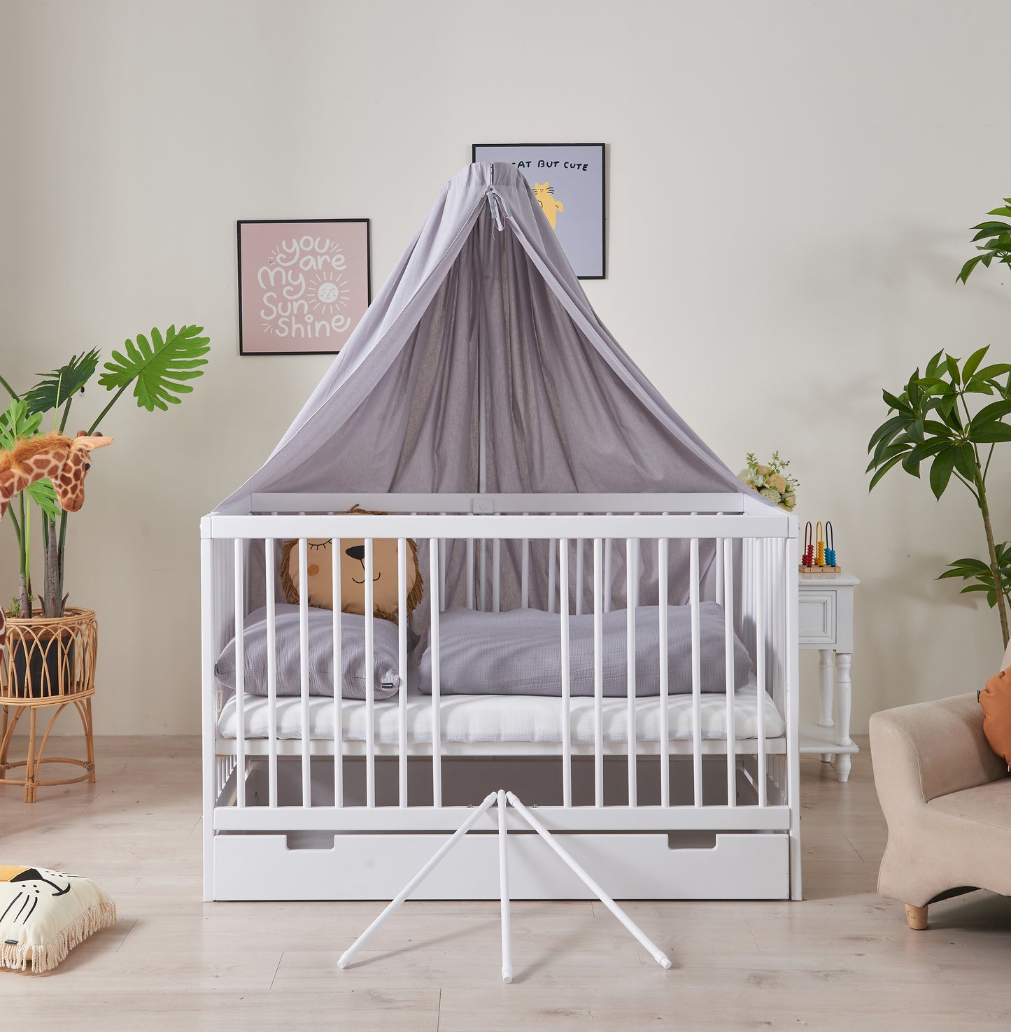 Babybett TOBI 60 x 120 cm - Komplet Set mit Matratze, Himmel und Himmelstange Babybetten.