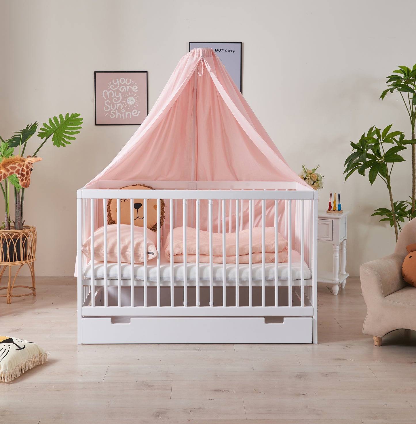Babybett TOBI 60 x 120 cm - Komplet Set mit Matratze, Himmel und Himmelstange Babybetten.