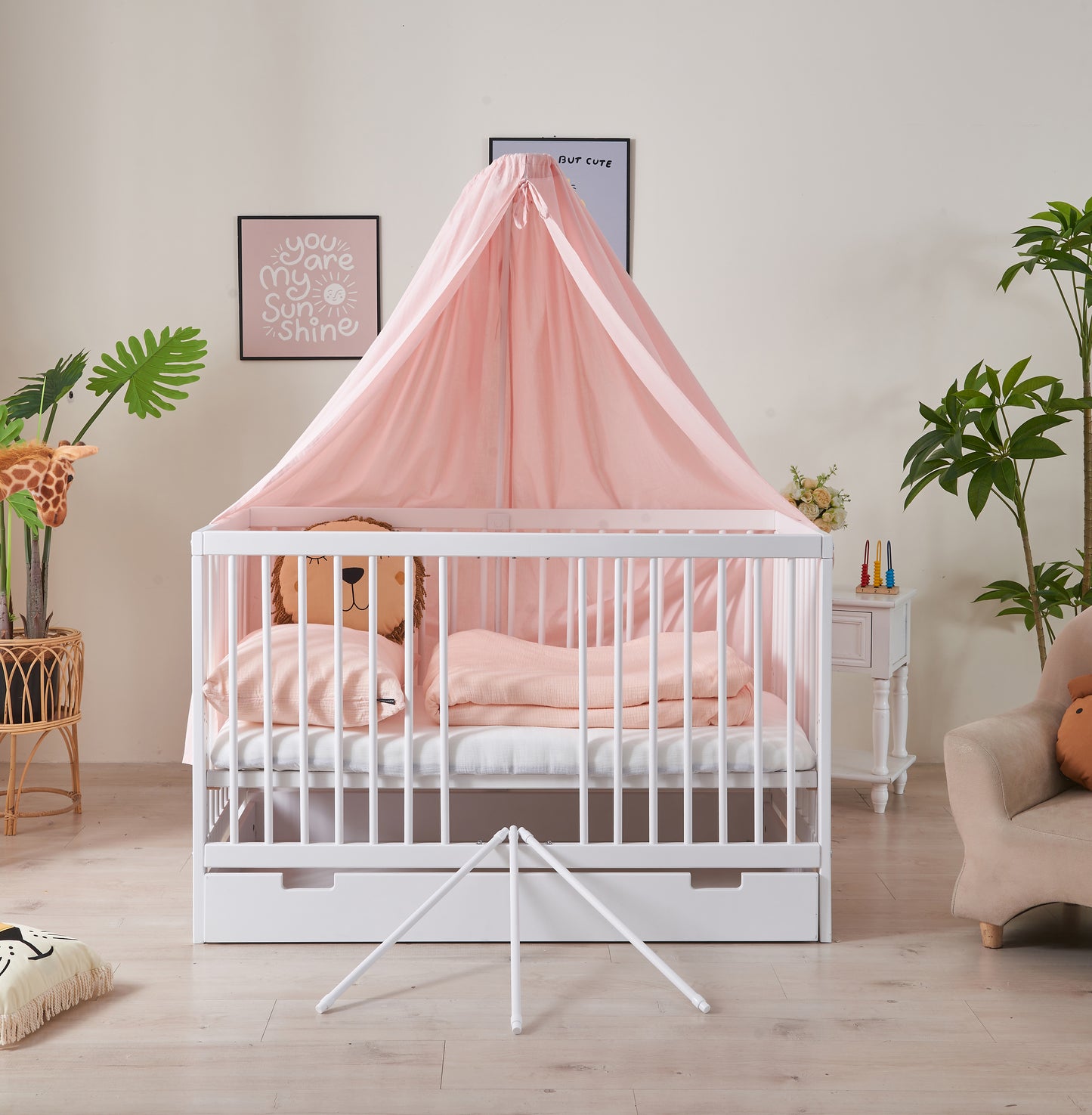Babybett TOBI 60 x 120 cm - Komplet Set mit Matratze, Himmel und Himmelstange Babybetten.