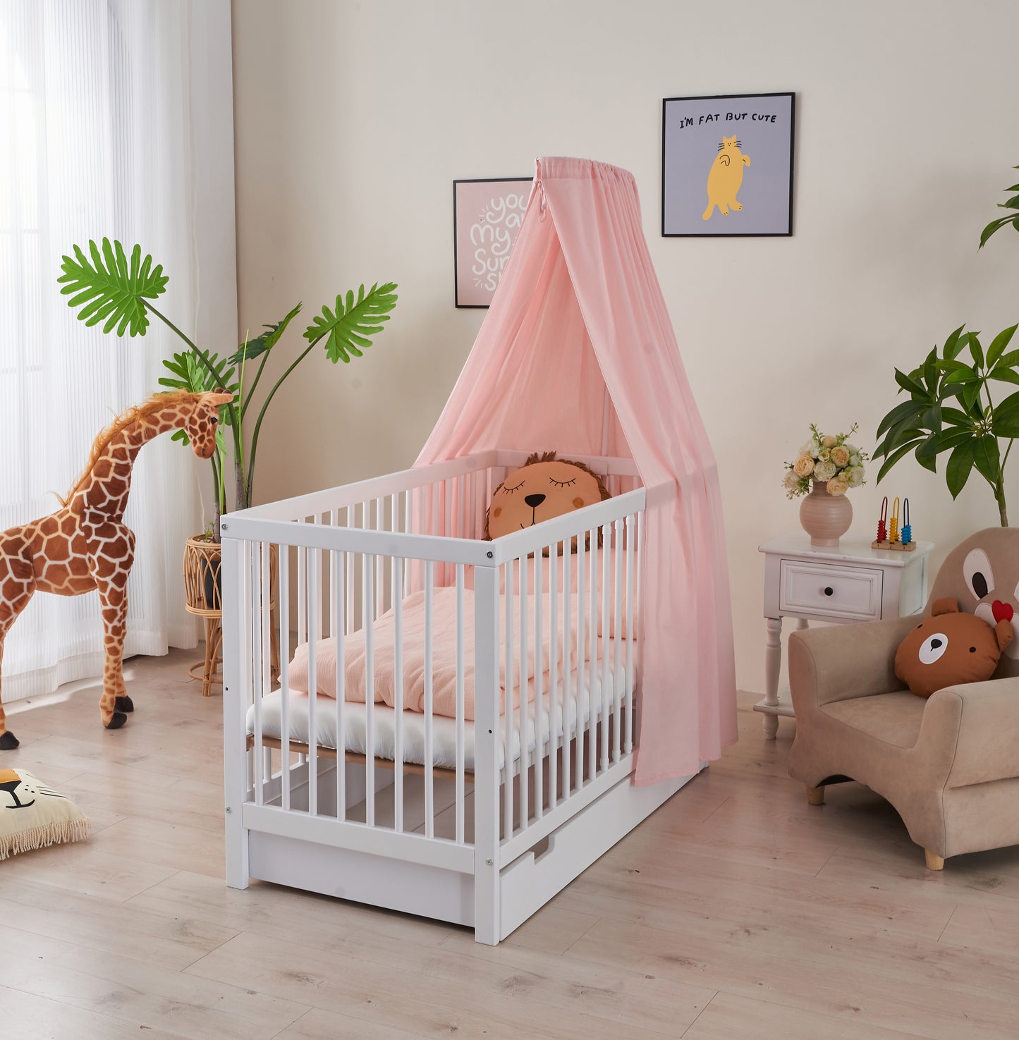 Babybett TOBI 60 x 120 cm - Komplet Set mit Matratze, Himmel und Himmelstange Babybetten.