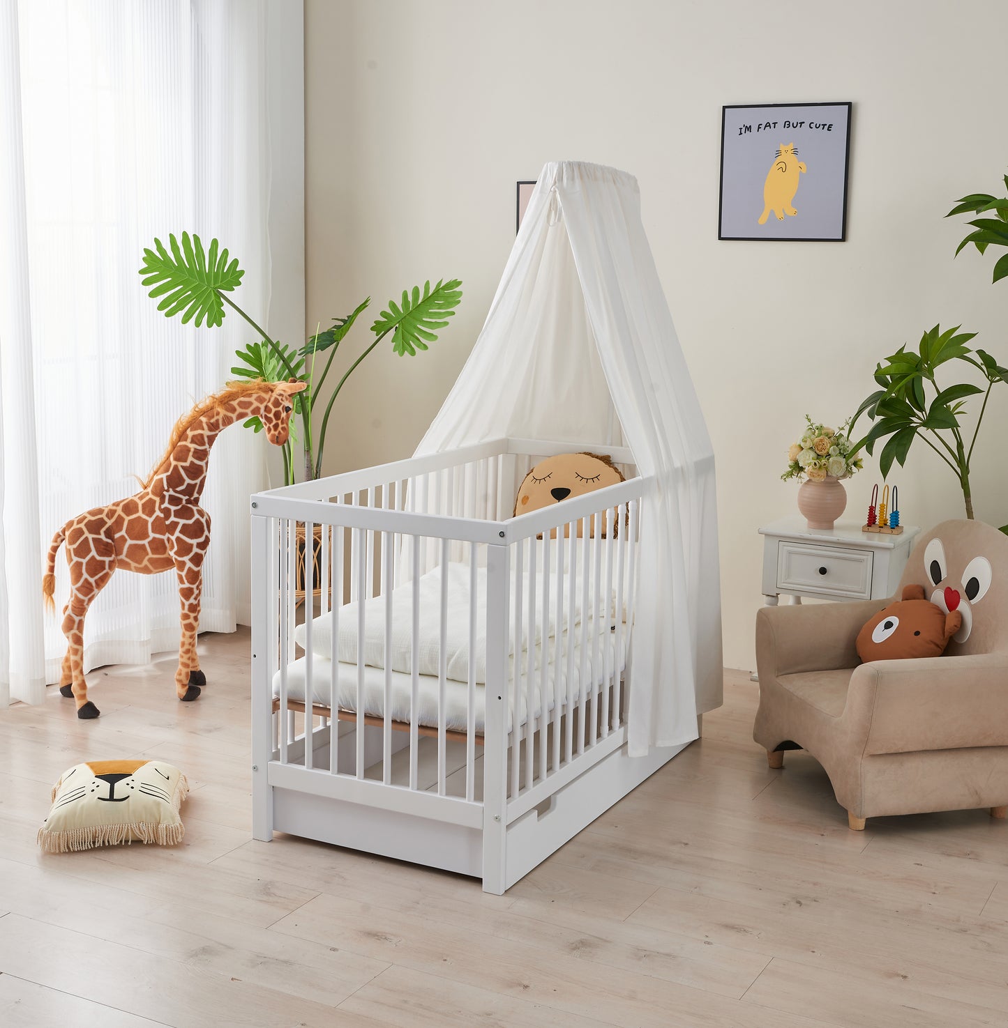 Babybett TOBI 60 x 120 cm - Komplet Set mit Matratze, Himmel und Himmelstange Babybetten.