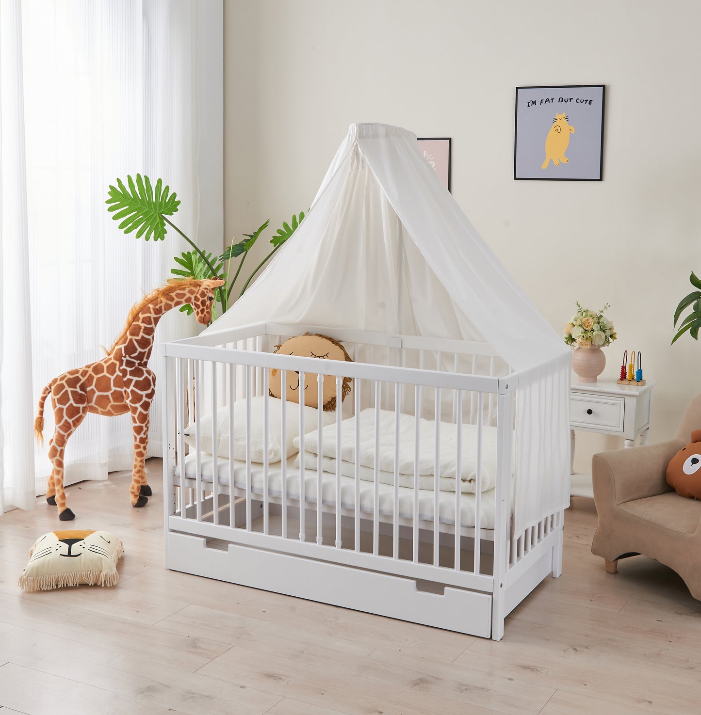 Babybett TOBI 60 x 120 cm - Komplet Set mit Matratze, Himmel und Himmelstange Babybetten.