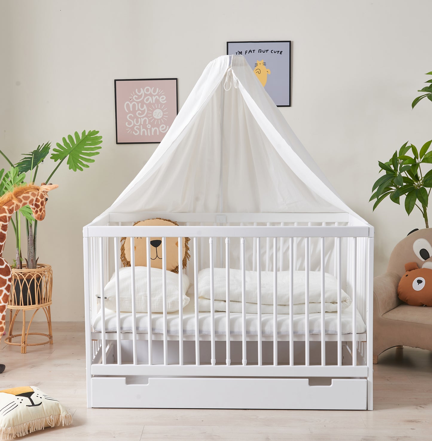 Babybett TOBI 60 x 120 cm - Komplet Set mit Matratze, Himmel und Himmelstange Babybetten.