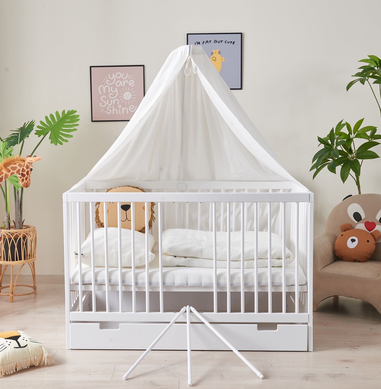 Babybett TOBI 60 x 120 cm - Komplet Set mit Matratze, Himmel und Himmelstange Babybetten.