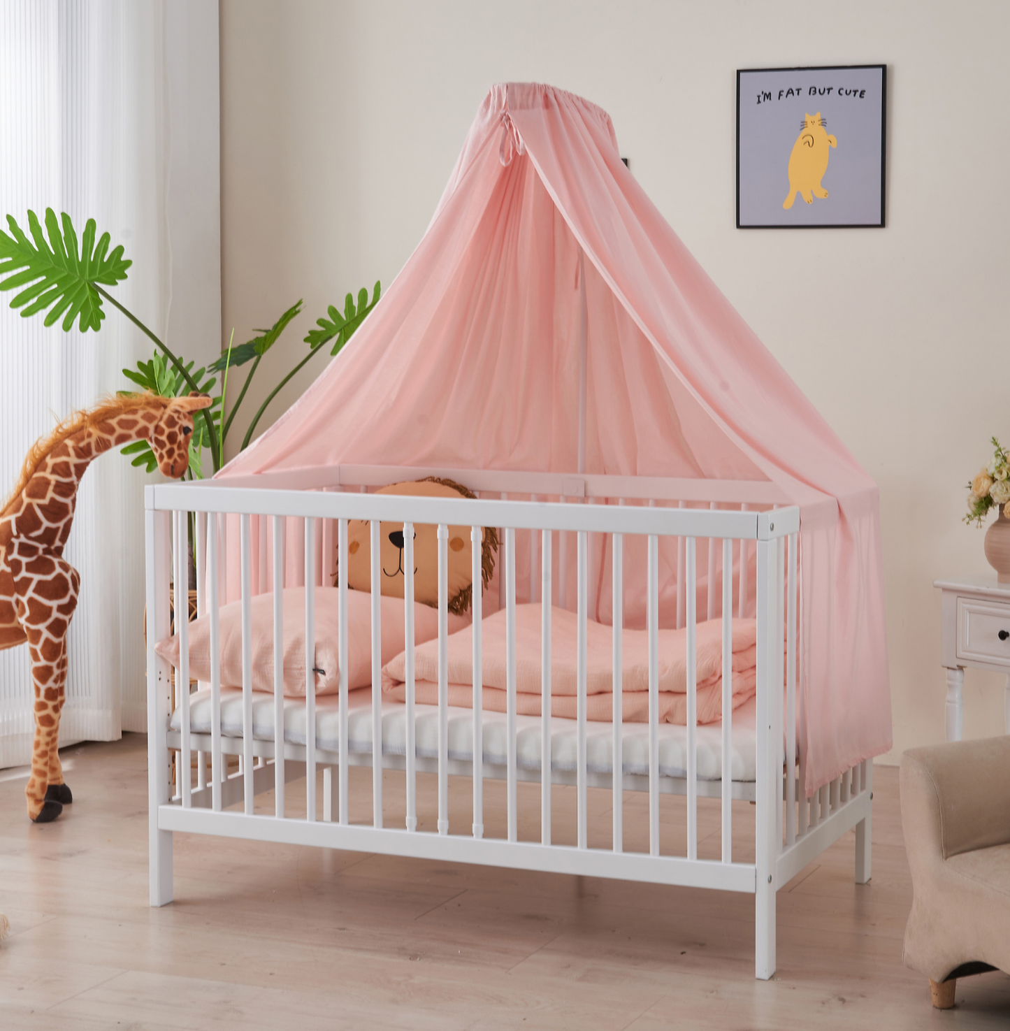 Babybett TOBI 60 x 120 cm - Komplet Set mit Matratze, Himmel und Himmelstange