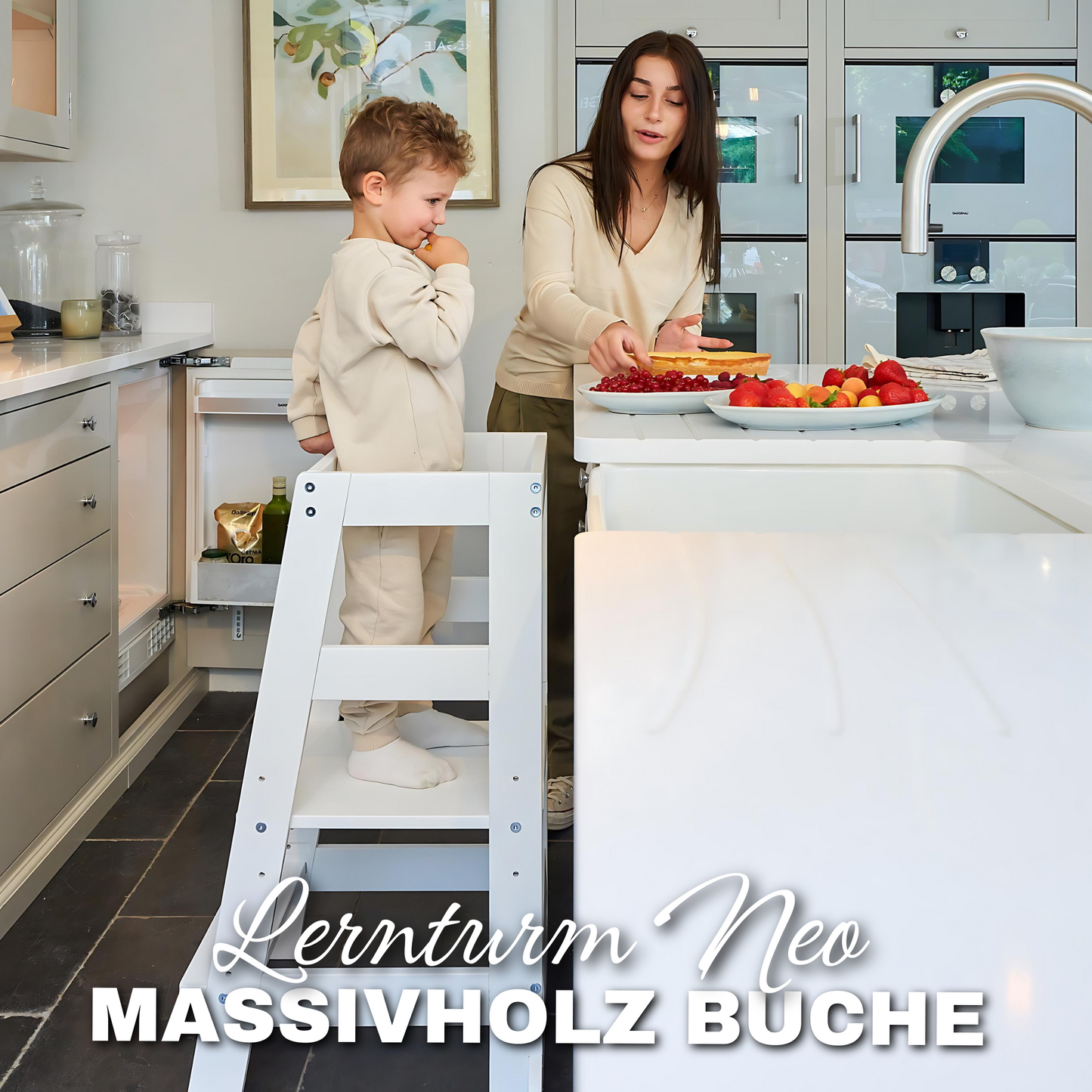 Lernturm NEO + Spielzeugtruhe BULLI Weiß