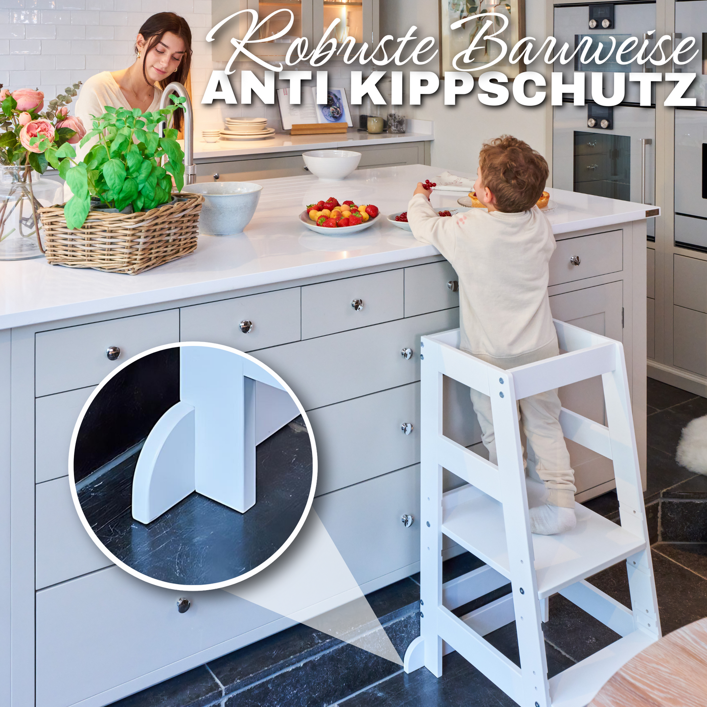 Lernturm NEO + Spielzeugtruhe BULLI Weiß
