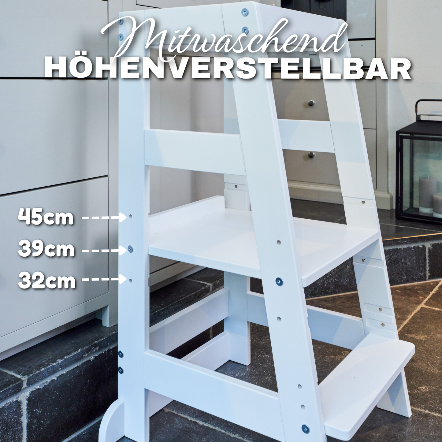 Lernturm NEO + Spielzeugtruhe BULLI Weiß