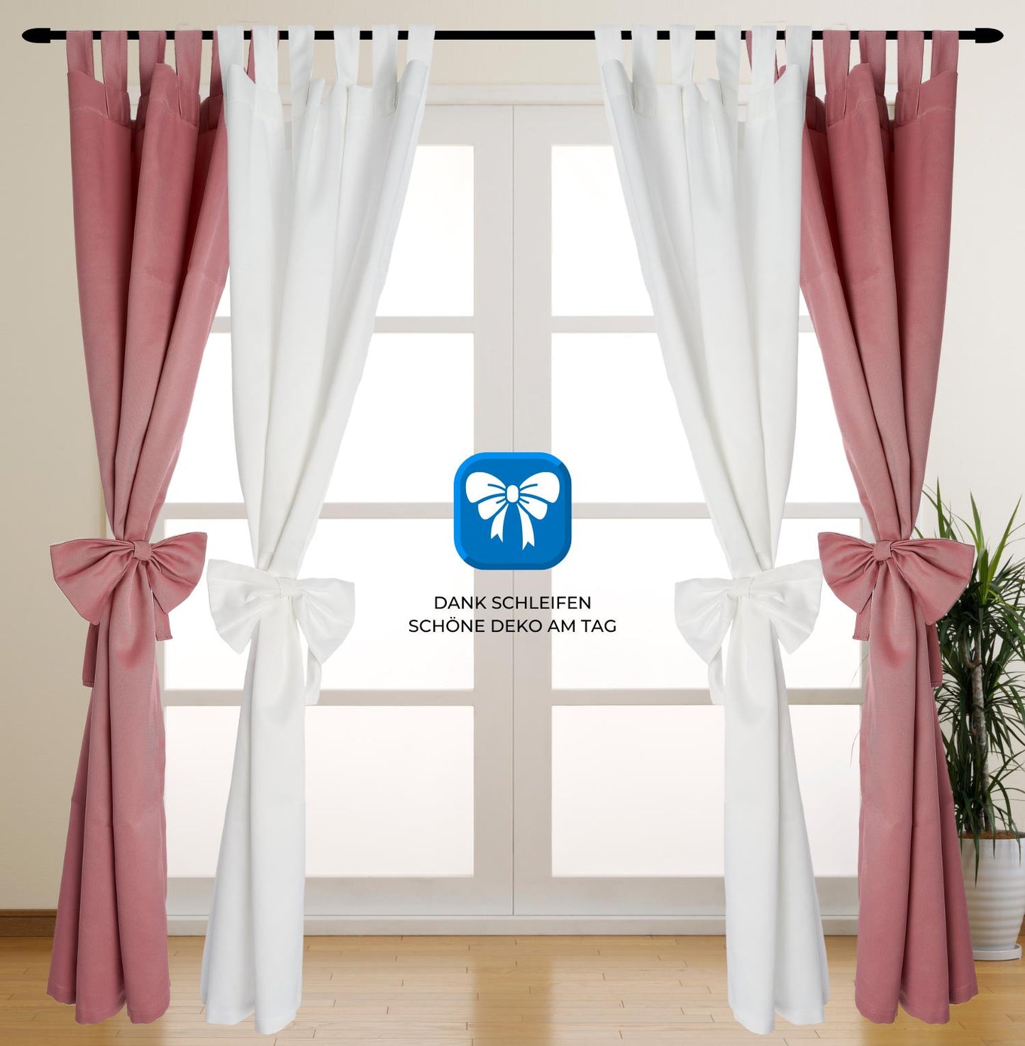 Vorhang Alice Kinderzimmer 2er-Set - Vorhänge Kurz 100x150 cm aus Polyester Blickdicht mit riesiger Schleife  from Alavya Home®