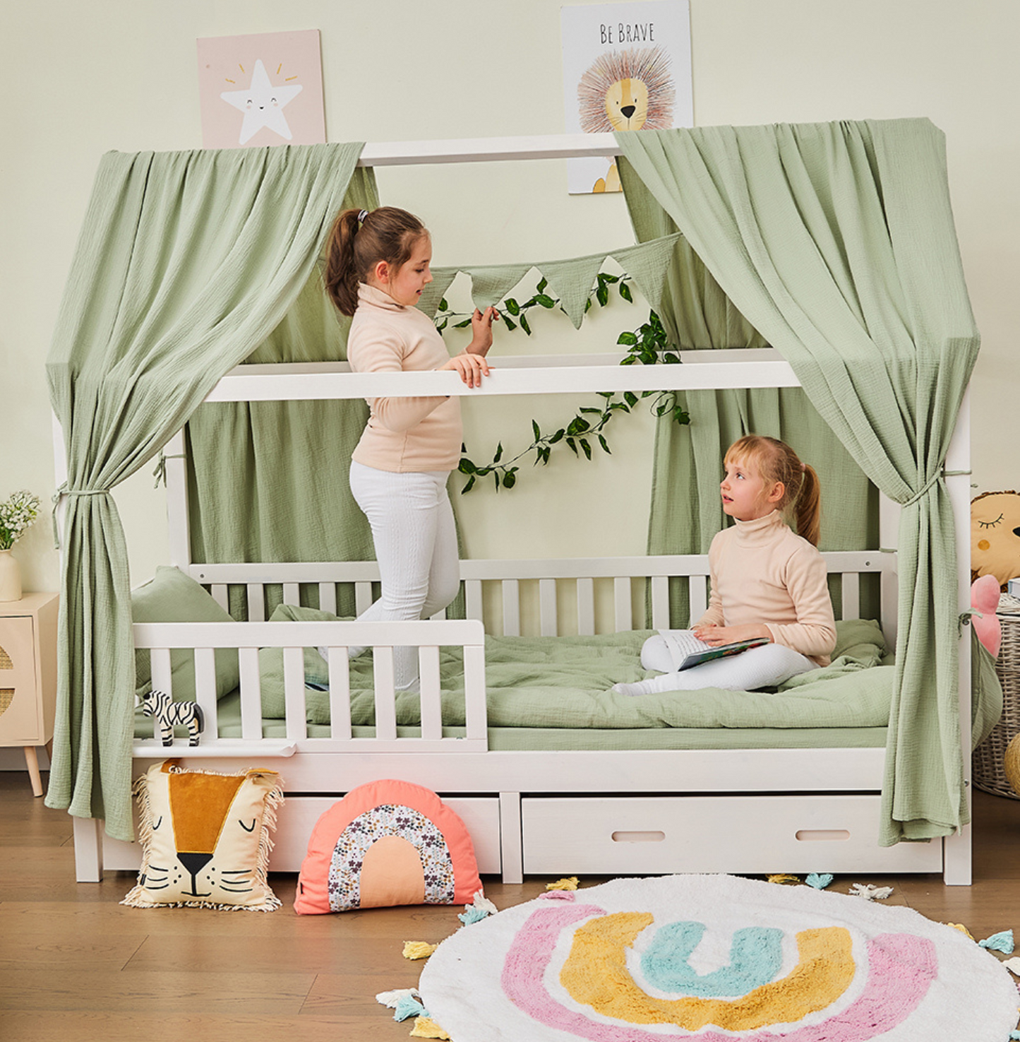 Hausbett CLOUD Komplett-Set mit Musselin Dekoset & Vorhang