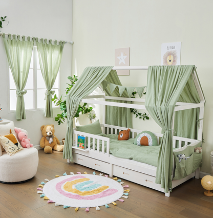 Hausbett CLOUD Komplett-Set mit Musselin Dekoset & Vorhang
