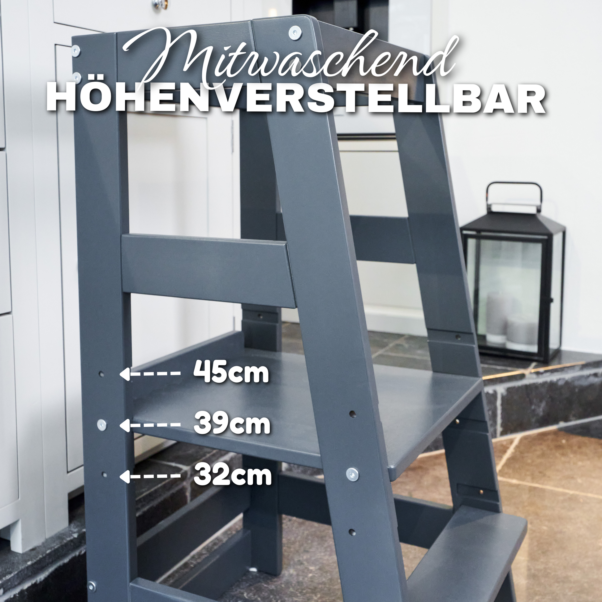 Lernturm NEO + Spielzeugtruhe BULLI Grau Lernturm.