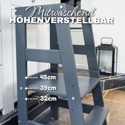 Lernturm NEO + Spielzeugtruhe BULLI Grau Lernturm.